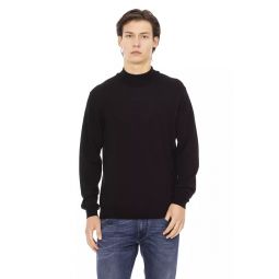 Baldinini Trend Sleek Black Turtleneck Monogram Mens Sweater
