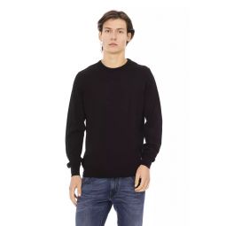 Baldinini Trend Sleek Black Monogrammed Crewneck Mens Sweater