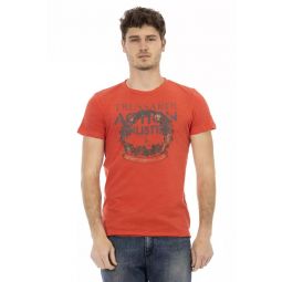 Trussardi Action Sleek Red Round Neck Tee with Front Mens Print