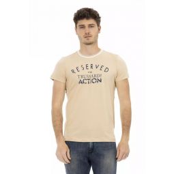 Trussardi Action Beige Short Sleeve Tee with Chic Front Mens Print