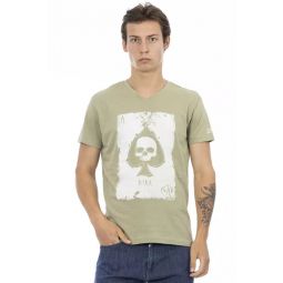 Trussardi Action Vibrant Green V-Neck Tee with Front Mens Print