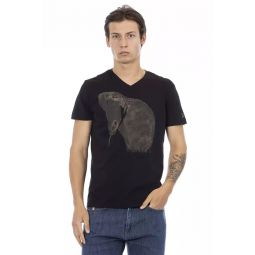 Trussardi Action V-Neck Black Tee with Chic Front Mens Print