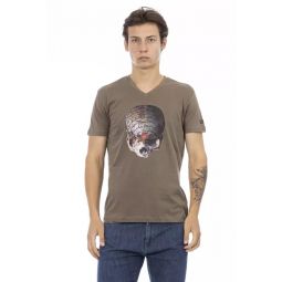 Trussardi Action Elevated Casual Brown V-Neck Mens Tee