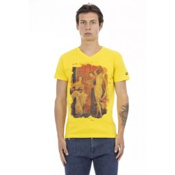 Trussardi Action Sunshine Yellow V-Neck Tee with Graphic Mens Charm