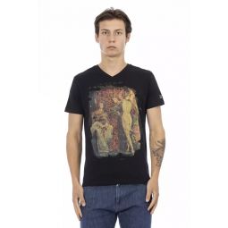 Trussardi Action Chic V-Neck Tee with Artistic Front Mens Print