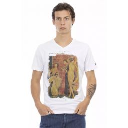 Trussardi Action Sleek V-Neck Tee with Artistic Front Mens Print