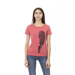 Trussardi Action Elegant Pink Round Neck Tee with Chic Front Womens Print