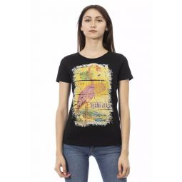 Trussardi Action Chic Black Round Neck Tee with Front Womens Print