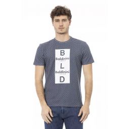Baldinini Trend Chic Grey Cotton Tee with Bold Front Mens Print
