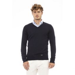 Baldinini Trend Elegant Blue V-Neck Cashmere-Blend Mens Sweater