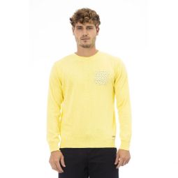 Baldinini Trend Elegant Yellow Crew Neck Sweater with Metal Mens Monogram