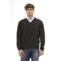 Sergio Tacchini Classic Green V-Neck Wool Mens Sweater