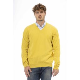 Sergio Tacchini Elegant V-Neck Wool Sweater in Vibrant Mens Yellow