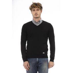 Baldinini Trend Elegant V-Neck Wool Sweater - Long Sleeves, Ribbed Mens Accents