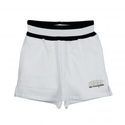 Comme Des Fuckdown Chic White Stretch Shorts with Logo Womens Print