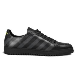 Off-White Stylish Calfskin Sneakers with Iconic Grey Womens Stripes