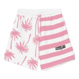 Comme Des Fuckdown Chic Pink Stripe & Palm Print Shorts with Womens Logo