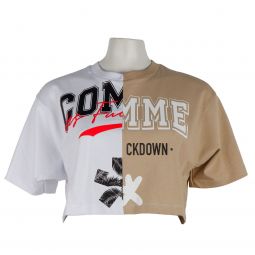 Comme Des Fuckdown Beige Couture Logo Tee with Two-Tone Womens Print