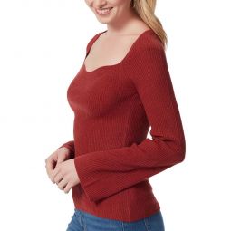 Womens Sweetheart Neckline Ribbed Pullover Sweater