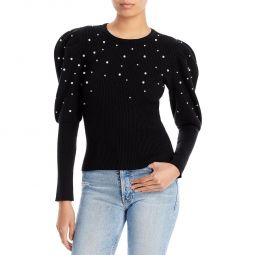Womens Embellished Crewneck Pullover Sweater