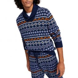 Mens Cotton Shawl Neck Pullover Sweater