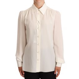 Dolce & Gabbana White Long Sleeve Polo Shirt Top Womens Blouse