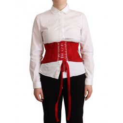 Dolce & Gabbana Red Corset Belt Stretch Waist Strap Womens Top