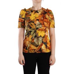 Dolce & Gabbana Multicolor Leaves Print Viscose Round Neck Blouse Womens Top