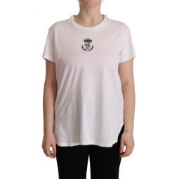 Dolce & Gabbana White DG Crown Print Cotton Collared Neck Womens T-shirt