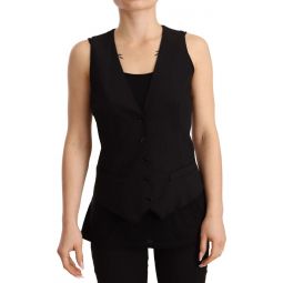 Dolce & Gabbana Black Button Down Sleeveless Vest Wool Womens Top