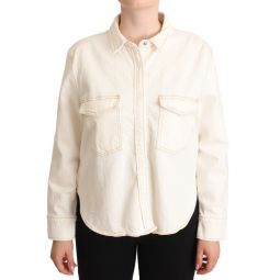 Levis White Cotton Collared Long Sleeves Button Down Polo Womens Top