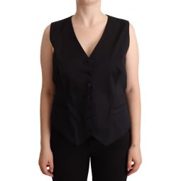 Dolce & Gabbana Black Button Down Sleeveless Vest Waiscoat Womens Top