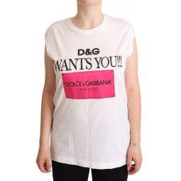 Dolce & Gabbana White Logo Print Cotton Sleeveless Tank Womens T-Shirt