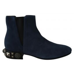 Dolce & Gabbana Chic Blue Suede Mid-Calf Boots with Stud Womens Details