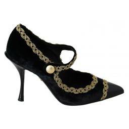 Dolce & Gabbana Elegant Gold-Embroidered Black Velvet Womens Pumps
