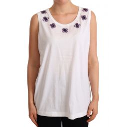 Dolce & Gabbana White Cotton Floral Embroidery Tank T-shirt Womens Top