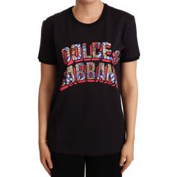 Dolce & Gabbana Black Cotton Large Print Top Crewneck Womens T-shirt