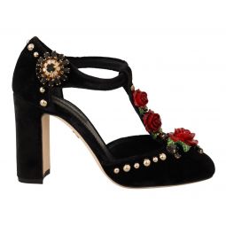 Dolce & Gabbana Elegant Velvet T-Strap Mary Jane Womens Pumps