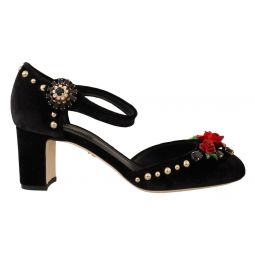 Dolce & Gabbana Elegant Velvet Studded Heels with Floral Womens Accent