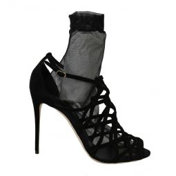 Dolce & Gabbana Black Suede Tulle Ankle Boot Womens Sandals