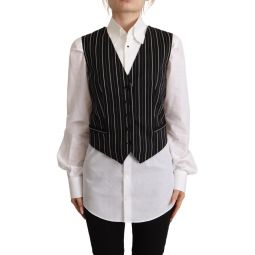 Dolce & Gabbana Black Stripes Wool V-neck Sleeveless Button Vest Womens Top
