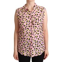 Love Moschino Pink Leopard Print Sleeveless Collared Polo Womens Top