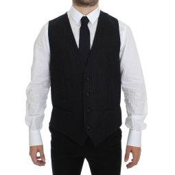 Dolce & Gabbana Elegant Gray Striped Wool Dress Mens Vest
