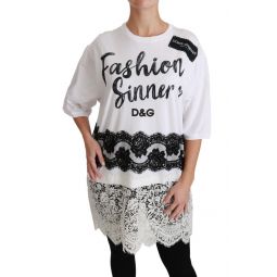 Dolce & Gabbana White Fashion Sinner Cotton Lace T-shirt Womens Top