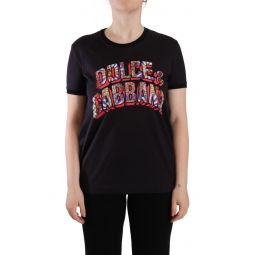 Dolce & Gabbana Black Logo Print Cotton Crew Neck Tee Womens T-shirt