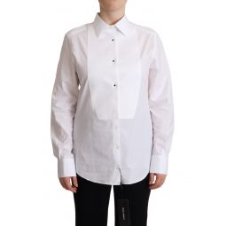 Dolce & Gabbana White Cotton Dress Collared Long Sleeves Shirt Womens Top