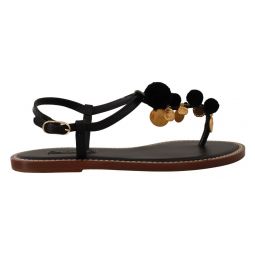 Dolce & Gabbana Chic Leather Ankle Strap Flats with Gold Womens Detailing