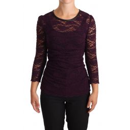 Dolce & Gabbana Purple Lace Long Sleeve Top Womens Blouse