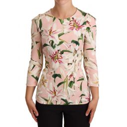 Dolce & Gabbana Pink Lily Print Viscose Long Sleeves Womens Blouse