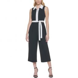 Womens Colorblock Belted Jumpsuit